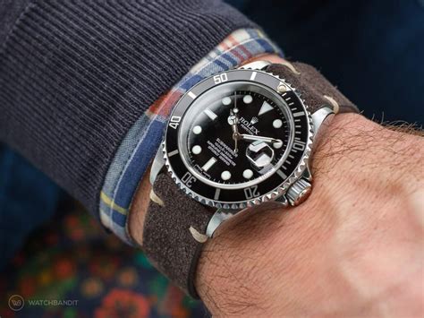 rolex submariner on brown leather strap|rolex submariner with nato strap.